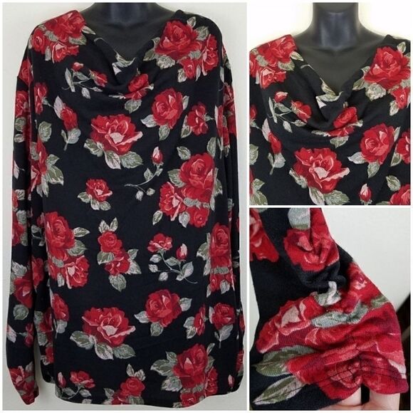 Cato Roses Cowlneck Tunic Rouching - Picture 1 of 7